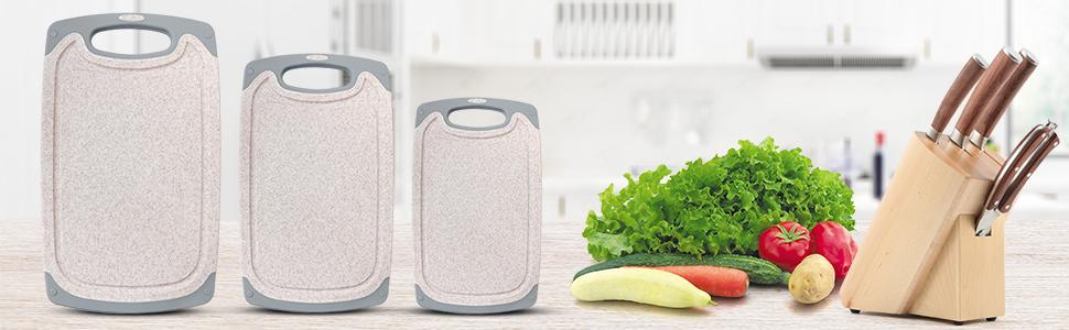 Набір обробних дощок KIMIUP з пластику, 3 шт. з неслизькими ручками, BPA-Free, для кухні, набір дощок для нарізання, миючі в посудомийній машині