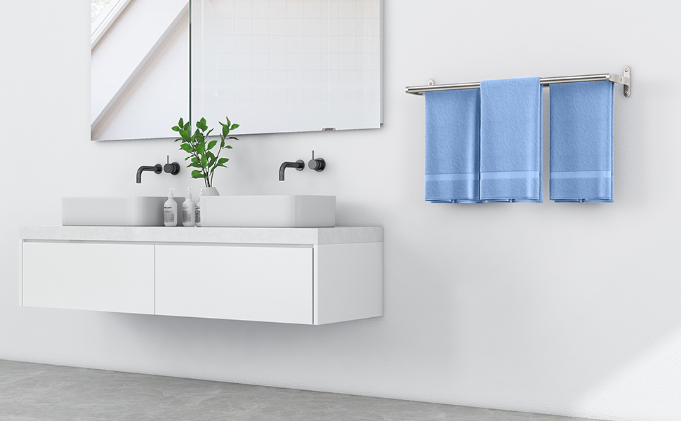 Тримач для рушників YUMORE з 2 стієк - стієк для рушників з нержавіючої сталі, для ванної кімнати та кухні, 60 см, сріблястий