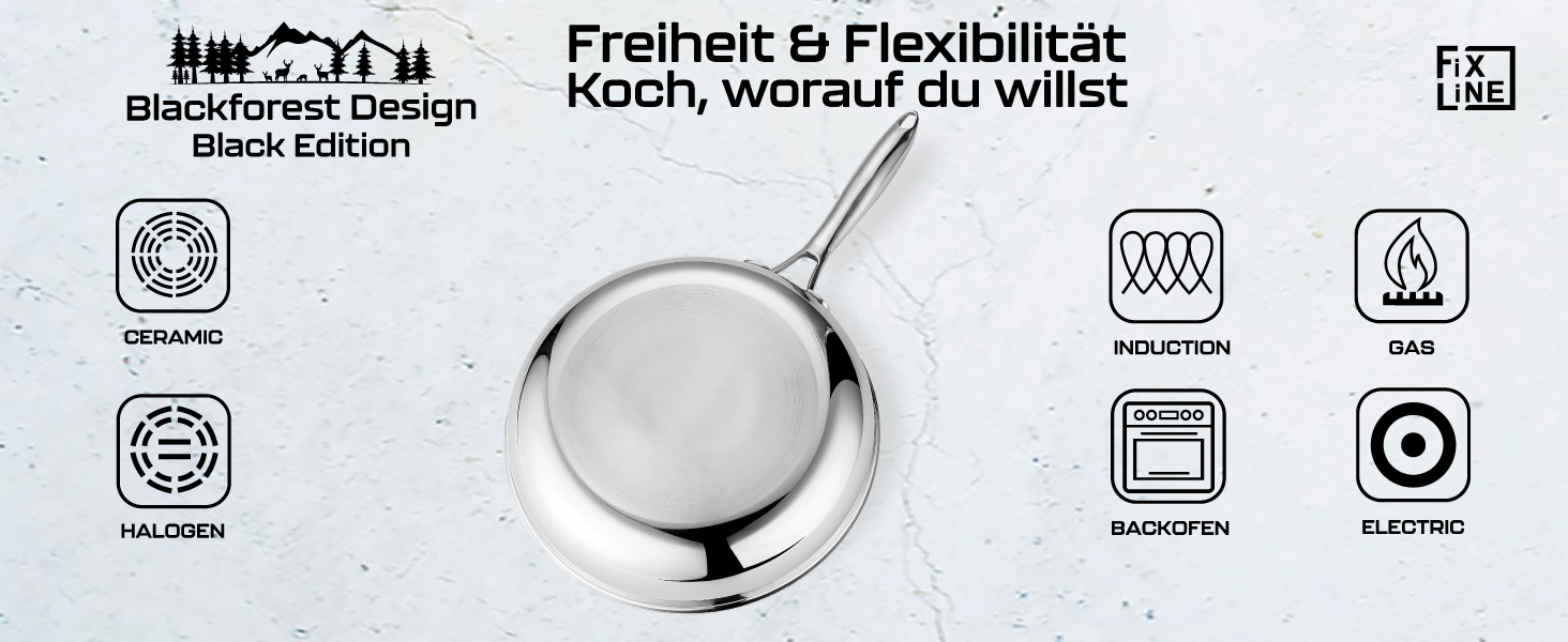 FIXLINE Black Forest Non-Stick Fry Pan - 28cm - RED Design - PTFE-Free - Compatible with All Cooktops (Including Induction) - Oven Safe up to 250°C - Easy to Clean - Ideal Gift