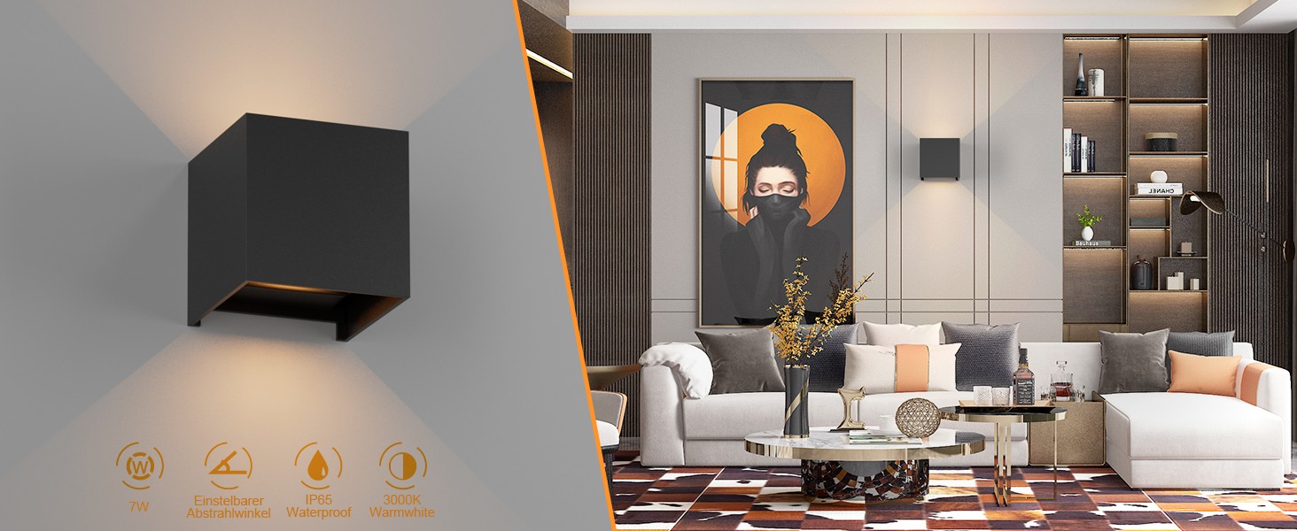 LED вуличне освітлення Klighten, 2 шт., 7W, регульований світловий потік, тепле біле світло, IP65, вологостійке, чорний колір