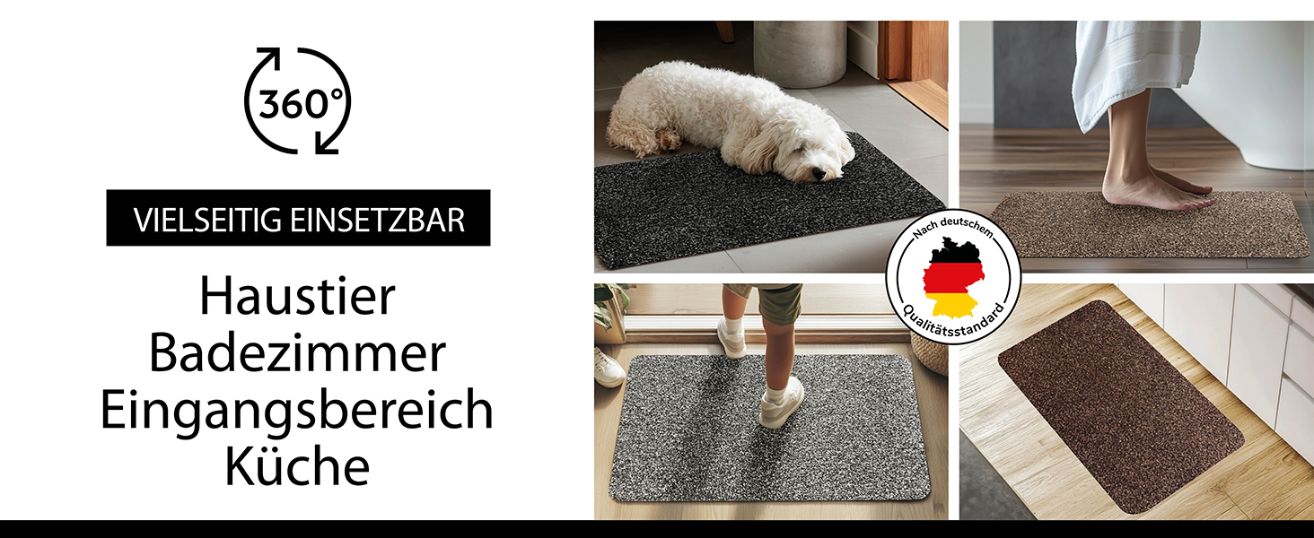 Килимок для підлоги DOMOPRIMA з мікрофібри, миючий, неслизький, надзвичайно поглинаючий та плоский – антибактеріальний, для внутрішнього та зовнішнього використання (Антрацит, 60x40 см)