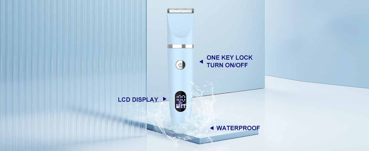 Електричний жіночий триммер 3-в-1 для обличчя, тіла та зони бікіні. Вологостійкий, з LCD-дисплеєм (Блакитний)
