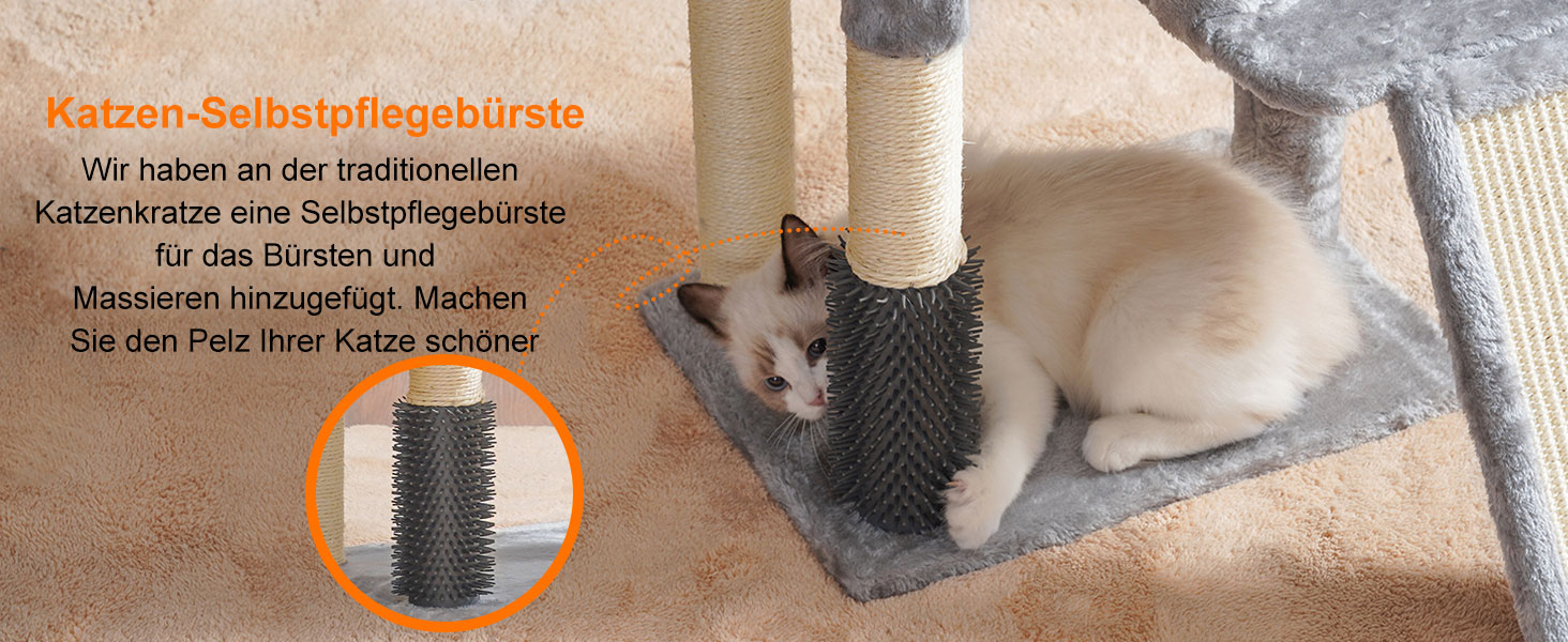 Котячий будиночок Heybly з котячою щіткою, котячий будиночок для домашніх котів з м'якою подушкою, котячий когтетоп з корзиною, когтеточкою та стовпчиком, HCT005SG (світло-сірий)