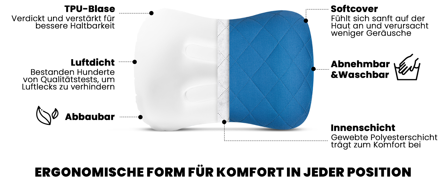 Надувна подушка для кемпінгу та подорожей HIKENTURE з знімним чохлом, ергономічна подушка для голови, зручна подушка для шиї для подорожей/відпочинку на природі (Блакитний)