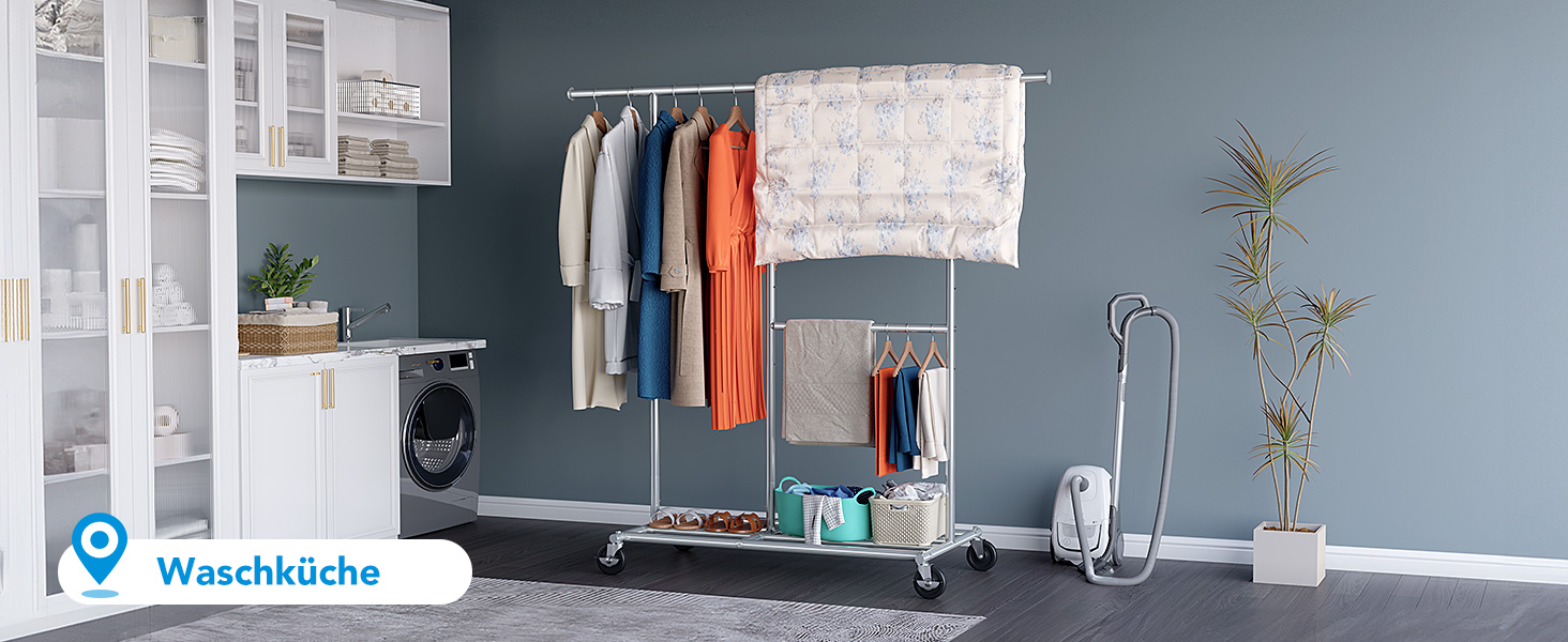 Стійка для одягу на колесах HOKEEPER, подвійна, вантажопідйомність до 283 кг