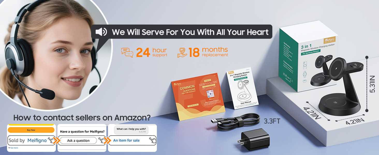 Бездротова зарядка Meifigno 3-в-1 для Samsung Galaxy: Mag-Safe, годинник, навушники (чорний)