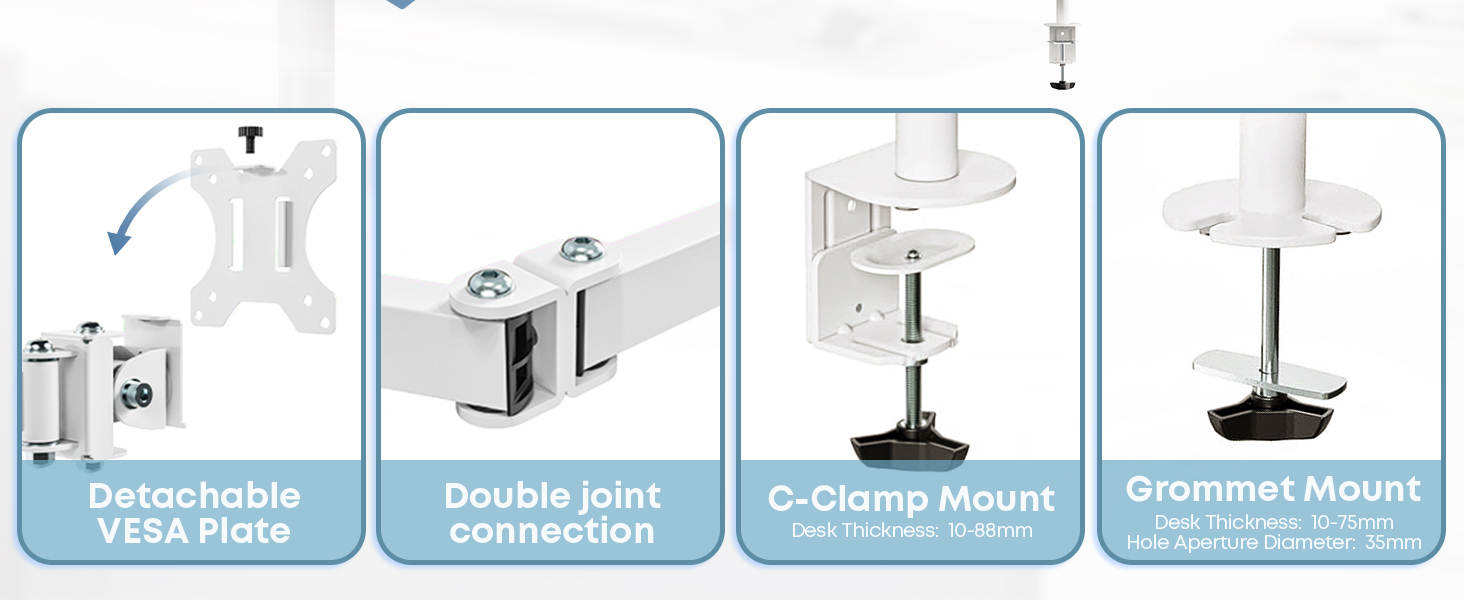 Підставка для монітора PUTORSEN на 3 монітори - сумісна з LCD/LED телевізорами 13'-27' (33-68см), вантажопідйомність 7 кг на монітор, регулювання на 180°, поворот 360°, регулювання висоти, білий колір
