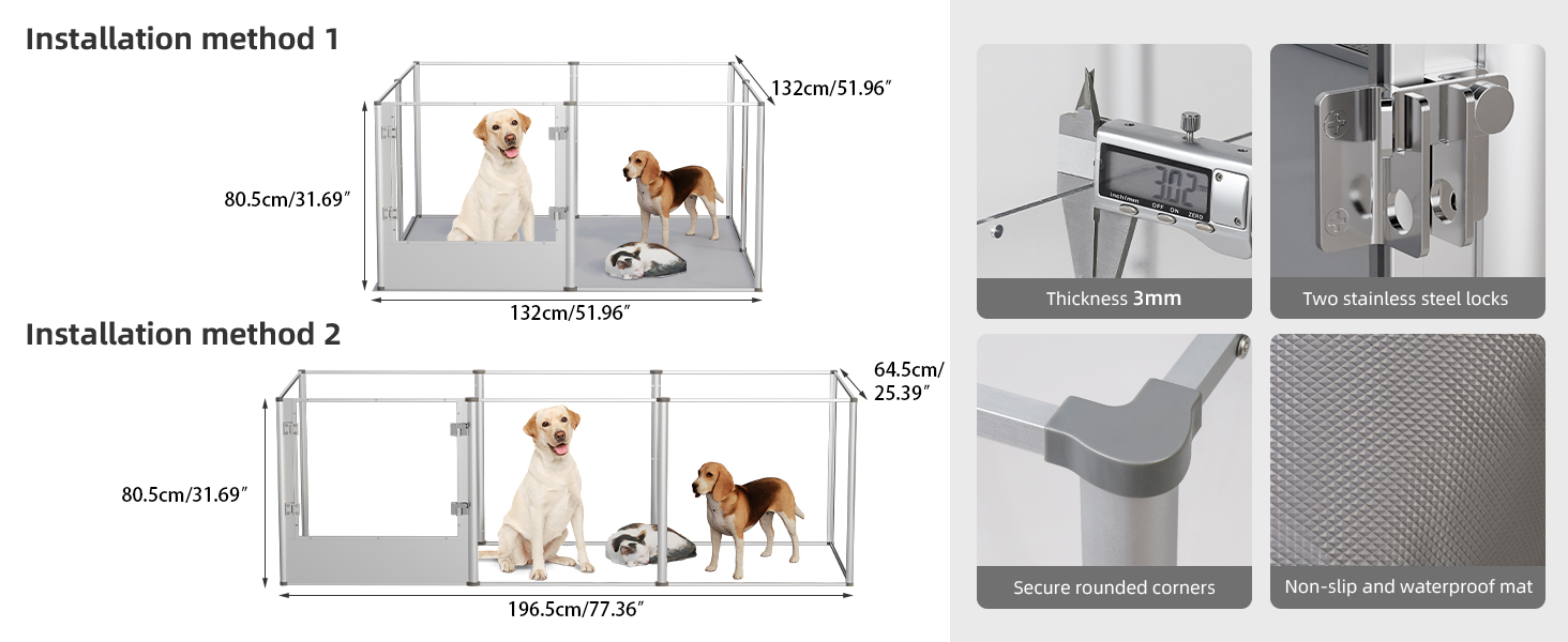 Клітка для собак BingoPaw з акрилу: прогулянкова клітка для собак, 8-секційна, висотою 60 см, XXL клітка для цуценят з дверцятами та водонепроникним дном (132 x 132 x 80,5 см)