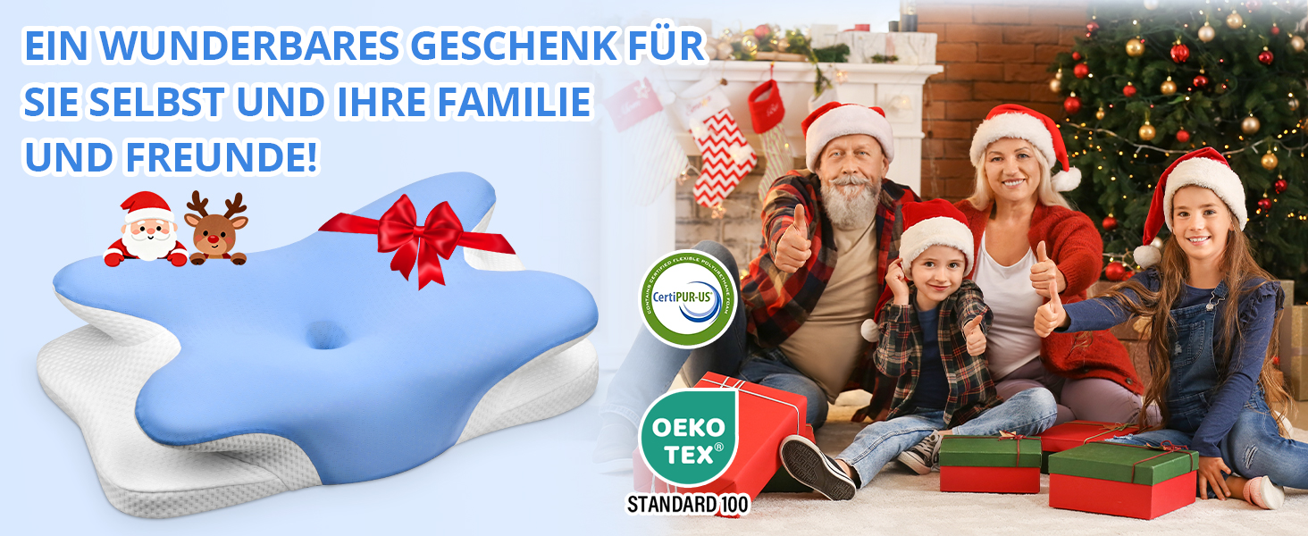 Подушка для шиї Ehomfory з Memory Foam, ергономічна для сну на боці, спині та животі, 67x37x9/12 см (Синя)