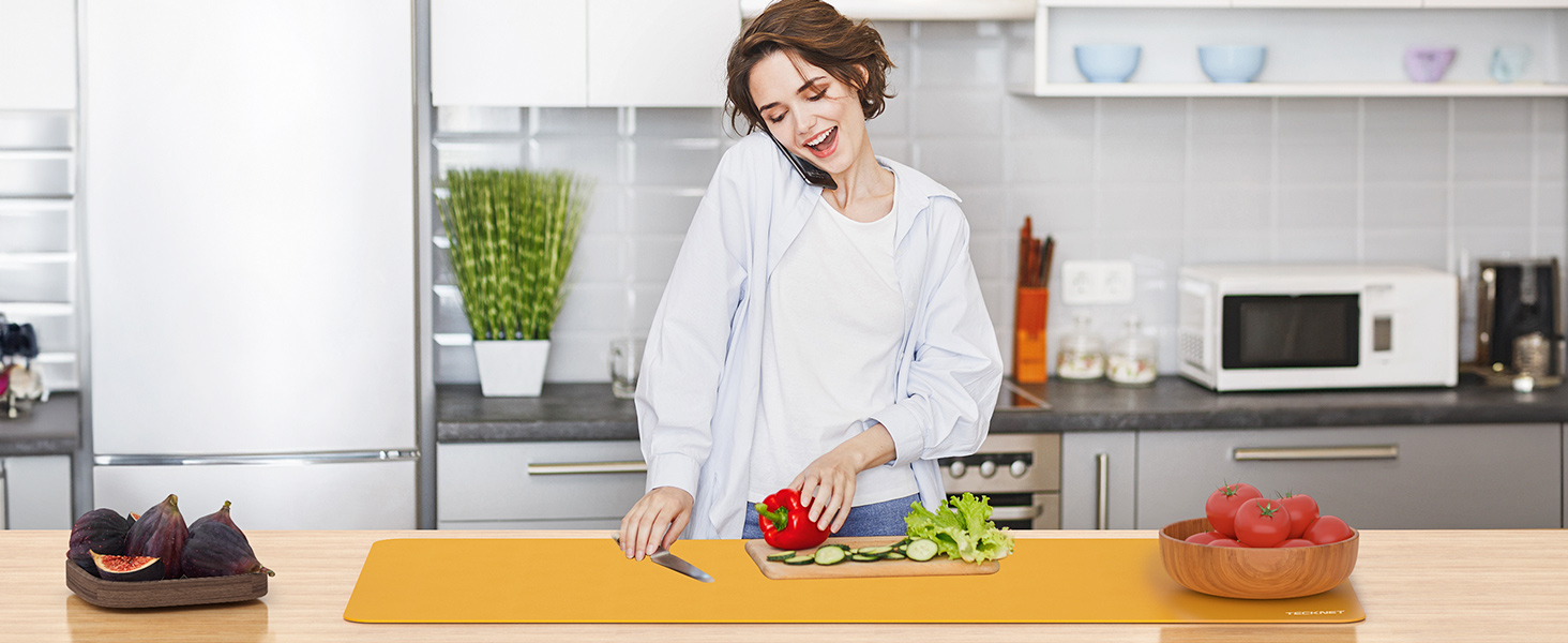 Килимок на стіл TECKNET 80 x 40 см, захист від води, PU шкіра, двосторонній, для офісу/дому (темно-сірий/темно-синій/жовтий)