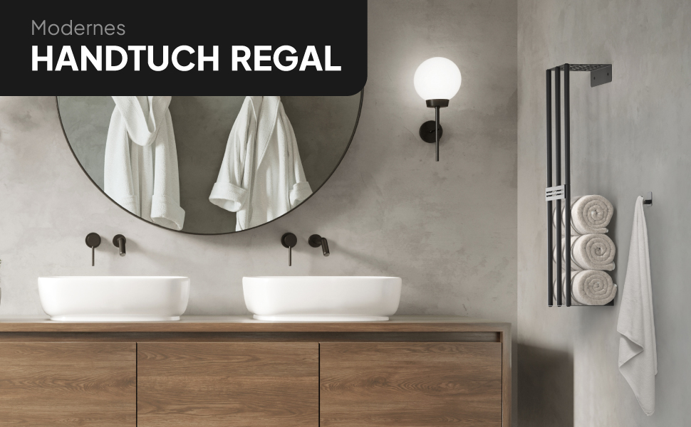 Тримач для рушників на стіну без свердління, чорний, 72,5 см - металева полиця для рушників у ванну кімнату, самоклеюча, для великих та маленьких рушників