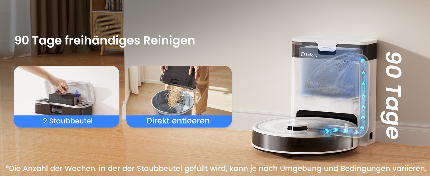 Робот-пилосос LEFANT M2 Pro з потужністю 6000 Па, автоматичною витяжкою сміття, лазерною навігацією та картографією, індивідуальним прибиранням, уникненням перешкод PSD, ідеальний для видалення шерсті тварин, білий