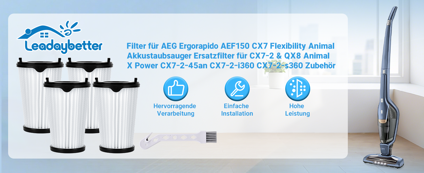 Фільтри для пилососа AEG CX7 (4 шт.) - Замінні фільтри для AEG AEF150, CX7-2 Classic, Ergorapido, QX8 Animal x Power