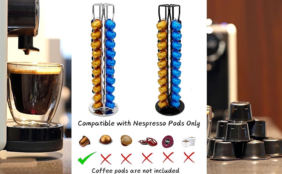 Органайзер для кавових капсул Exzact, сумісний з Nespresso (на 40 капсул), обертовий стійка-холдер 360°, протиковзкий, чорний