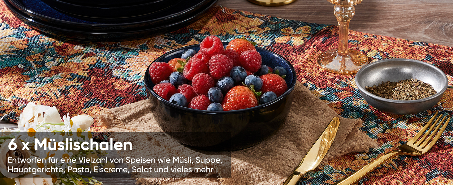 Набір посуду HaWare на 6 осіб, 18 предметів: тарілки з реактивної глазурі, комплект посуду для сервірування столу (Edelblau)