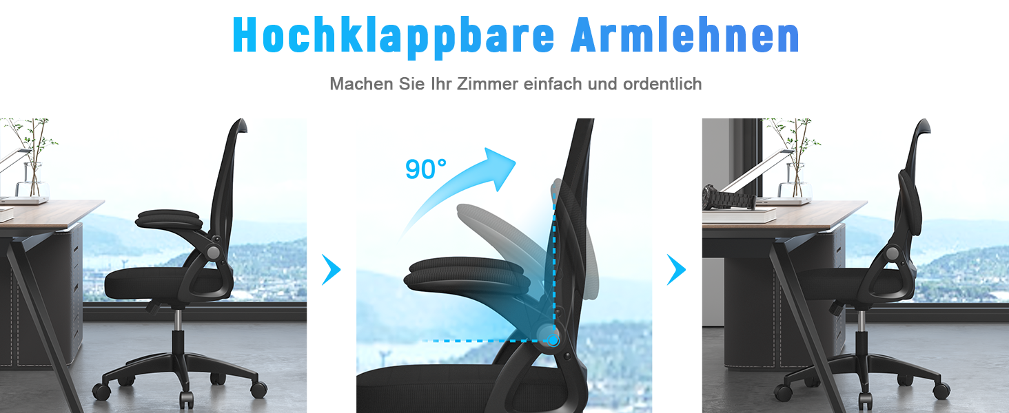 Офісний стіл з підтримкою попереку Rattantree, ергономічний, регульовані підлокітники, регульована висота, поворотний, дихаюча спинка, чорний, без підголівника