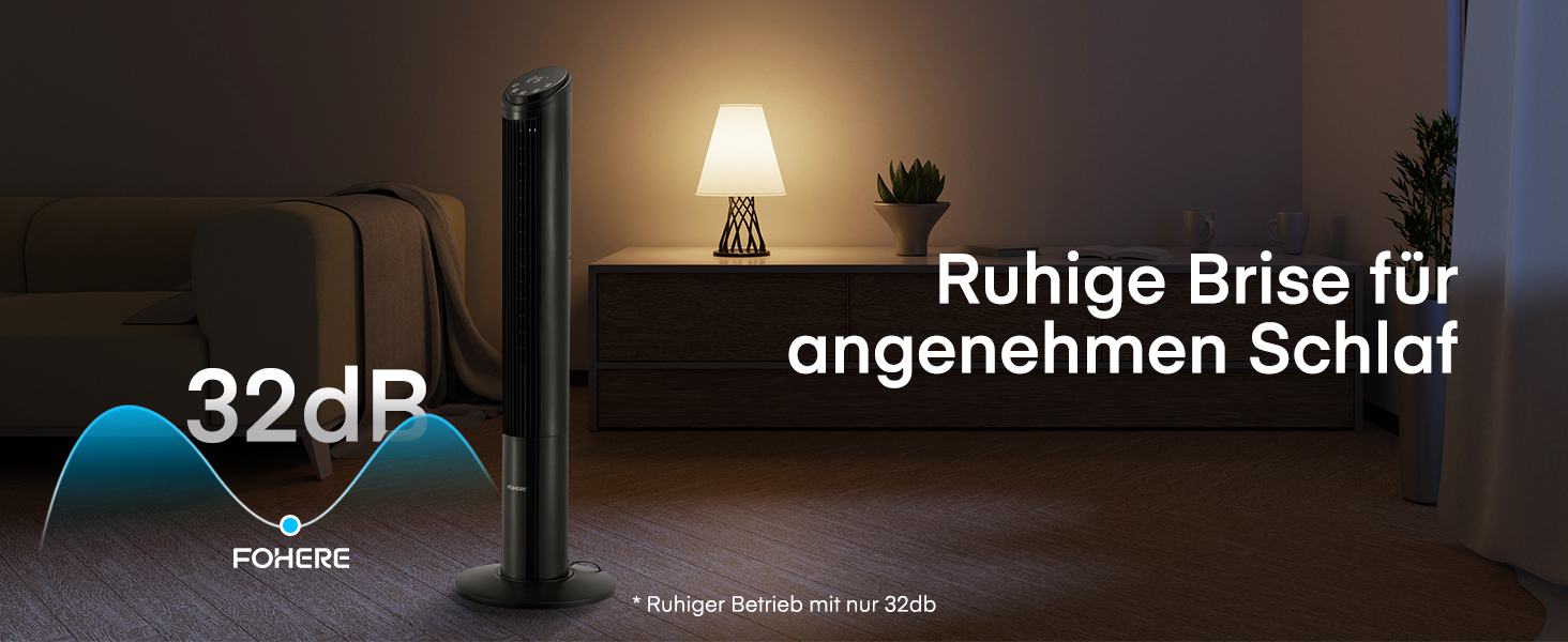 FOHERE Вентилятор Тур - Безшумний, 102 см, з пультом, 4 режими, 12 швидкостей, таймер 12 год, швидкість 7,6 м/с, для дому, спальні, офісу, чорний