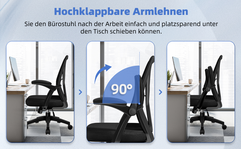 Офісний стіл Hinode з підйомними підлокітниками та функцією гойдання, 360° обертання, регульована висота, ергономічний стіл для дому та офісу з дихаючою сіткою, до 150 кг, чорний, Стиль 1