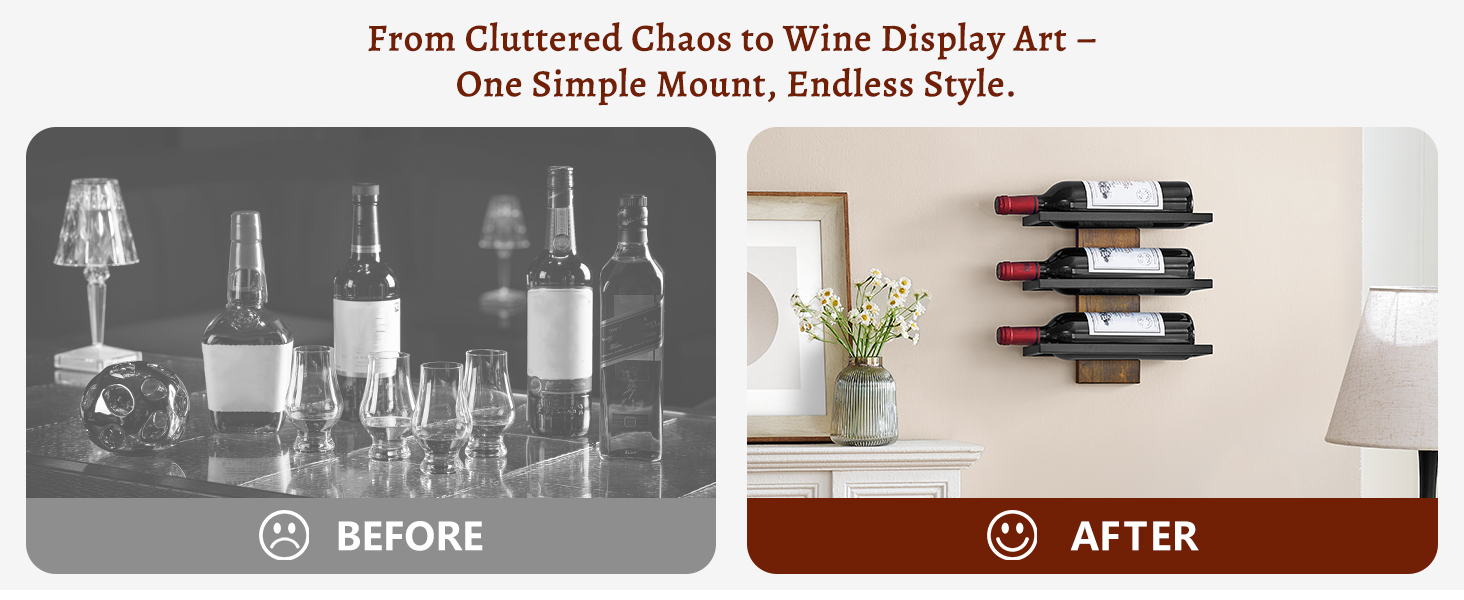 Металева полиця для вина FAVOOSTY на стіну, 3 яруси, чорна - для вітальні, спальні, винного підвалу