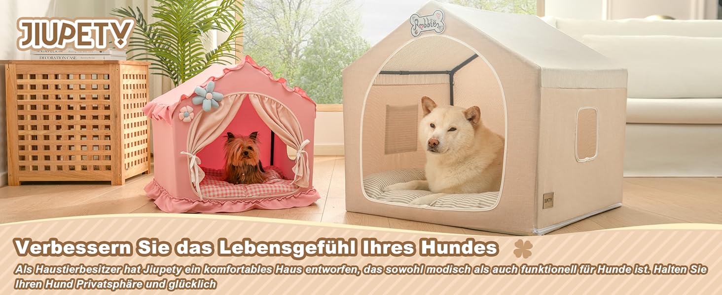 Washable Folding Dog Bed & Tent - Indoor Dog House for Small Dogs (4-9kg) - Beige