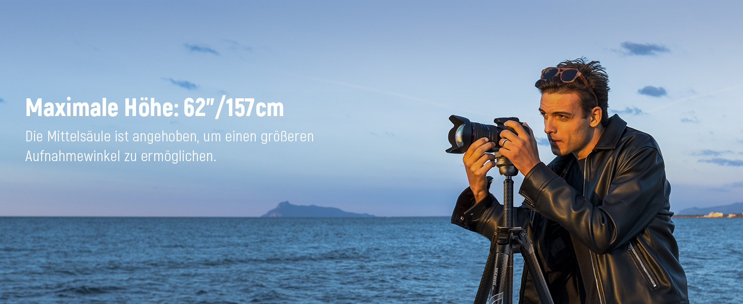 Штатив NEEWER LITETRIP LT32 62' з вуглецевого волокна з рівнем ±15° та поворотним головою 360° - знімний центральний стійка, швидка фіксація, Arca QR платформа, сумісний з Peak Design Capture V3
