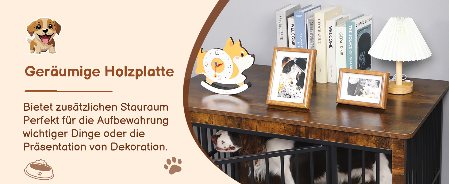 Клітка для собак велика дерев'яна з подвійними дверцятами, міцна собача будка для дому, знімний піддон, для малих, середніх та великих собак, 97,5 x 80,5 x 59 x 71,5 см