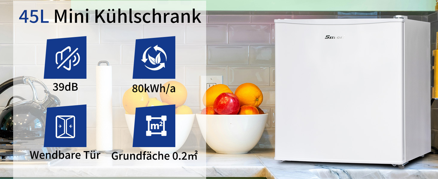 Холодильник Smad Mini 45L, компактний, 230V, з дверцятами, що відкриваються в обидві сторони, регулювання температури 0–10 °C, міні-холодильник для спальні, офісу, готелю, вітальні, білий
