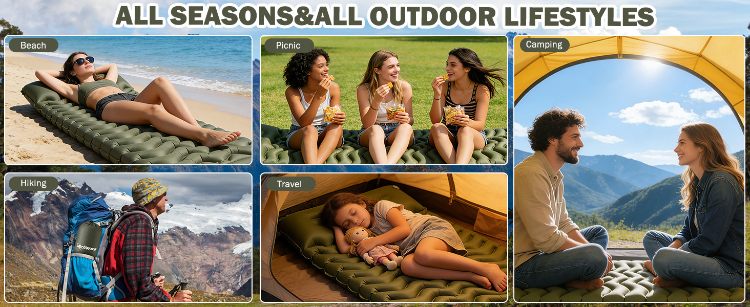 Надувний матрац Isomatte 12 см з насосом та подушкою, армійсько-зелений, для кемпінгу, туризму, пляжу