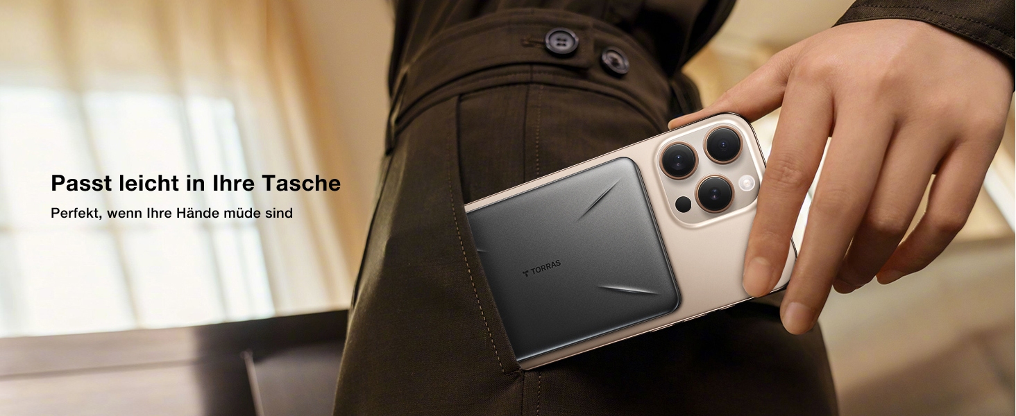 TORRAS MagPro Power Bank 5000mAh: Бездротова М'ягка Зарядна Батарея для iPhone з MagSafe, USB-C, Сірий