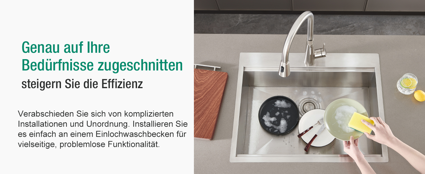 Кран кухонний CREA Wasserfall висувний з дозатором мила, нержавіюча сталь, 360° обертання, 4 режими, з душем