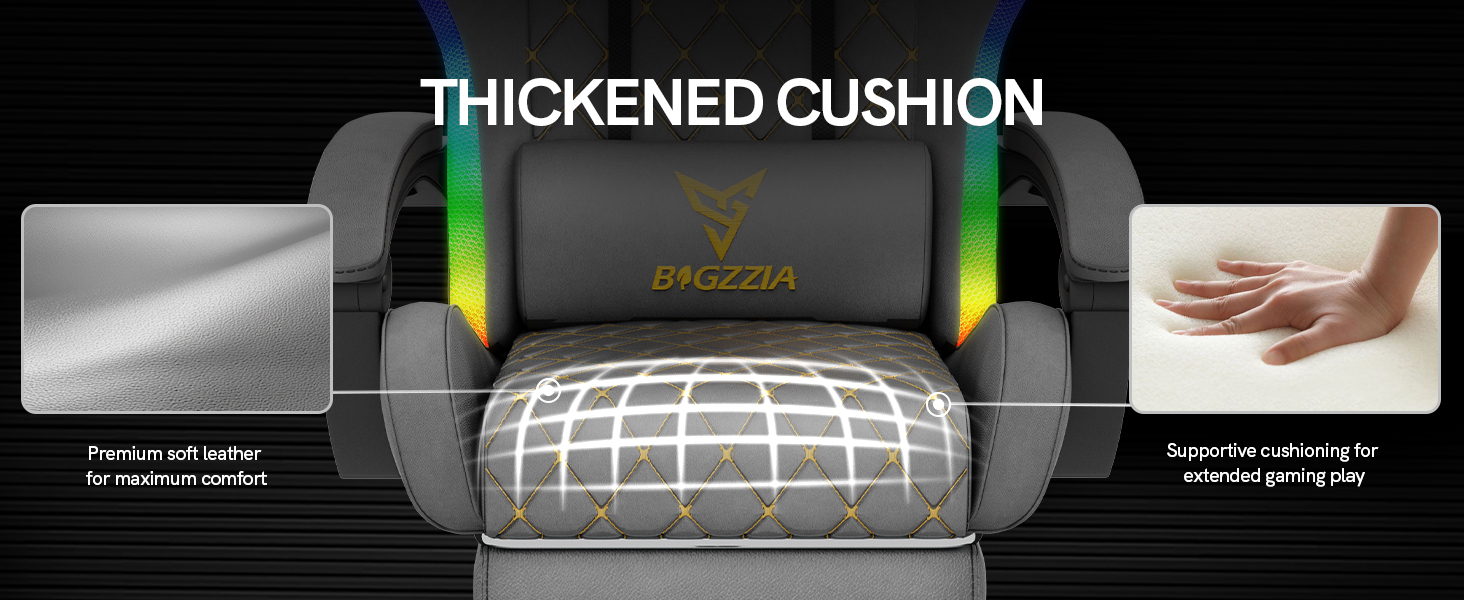 Ігрове крісло Bigzzia з LED-підсвіткою, ергономічний геймерський стілець з екошкіри (PU), сірий