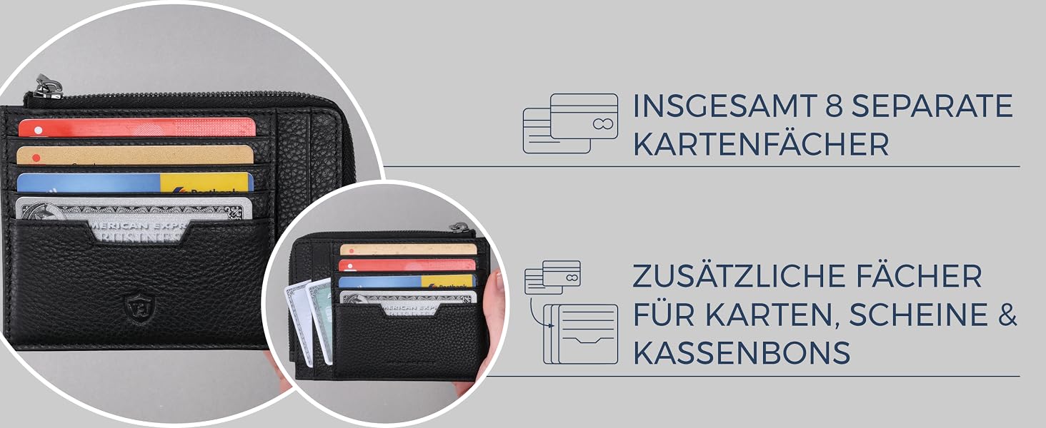 Шкіряний RFID картхолдер VON HEESEN з наппа-шкіри, портмоне для кредитних карток на 9 відділень, унісекс (Коньячний коричневий)