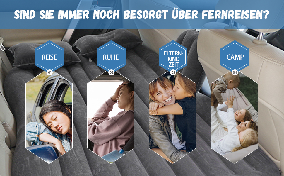 Надувний матрац Auto, чорний, з двома подушками та насосом. Ідеальний для кемпінгу, відпочинку та тематичних вечірок. Пряма форма.