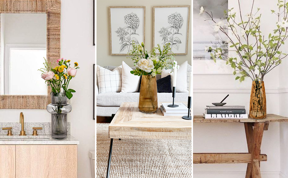 Скляна ваза Dekovase Glas з жолобками - сучасний дизайн для дому, офісу та декору весіль (20 см, Amber)