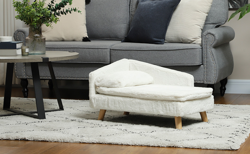 PawHut Диванчик для собак та котів з м'яким подушками, знімний та пральний чохол, з плюшу, 70 x 42,5 x 38,5 см, кремовий