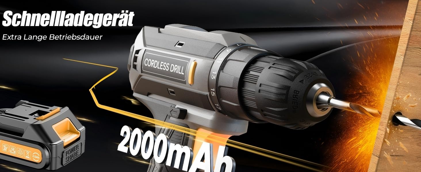 Акумуляторний шуруповерт/дрель 20V, 56 шт. в наборі, 42Nm, LED-підсвітка, сірий колір, для ремонту та DIY-проєктів