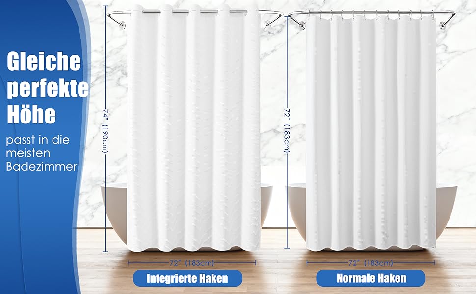 Водонепроникна штора для душу з тканини 180x190 см, 260 GSM, антигрибкова, сіра (біло-бохо) - Преміум якість