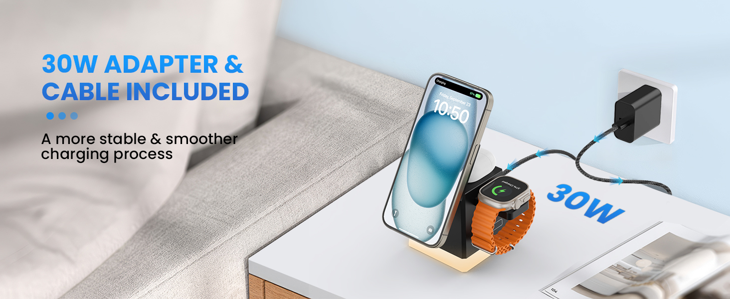 Бездротовий зарядний пристрій JoyGeek: для iPhone, Apple Watch, AirPods (чорний)