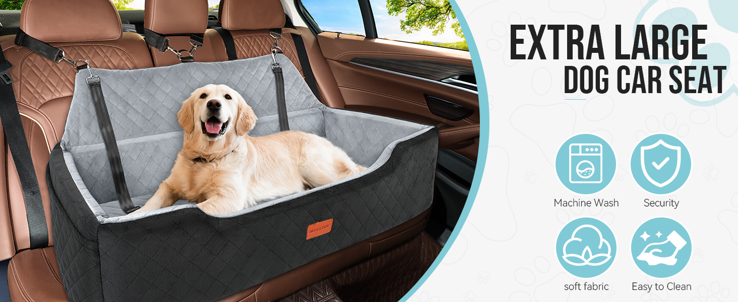 Автокрісло для собак великих порід до 45 кг, чорне, з двома страхувальними ременями, миється