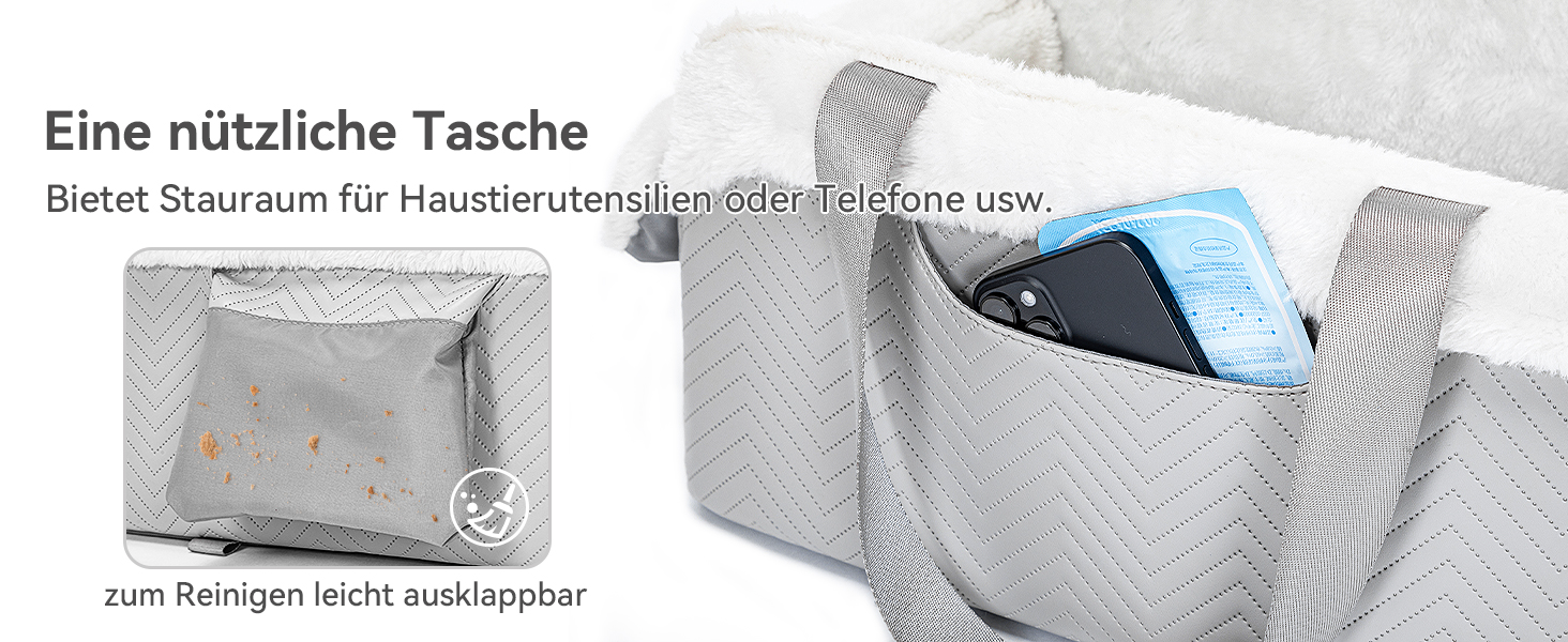 Автокрісло для собак PETS FITHunde Mittelkonsole, сірий та білий колір, до 5 кг, з безпечними ременями та знімним м'яким килимком