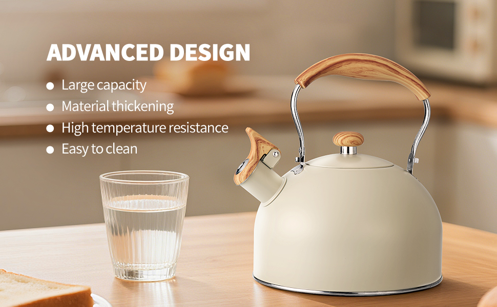 Чайник Teekessel 2.7л з дерев'яною ручкою, гучний свисток, нержавіюча сталь, антикорозійний, для всіх плит (2.5л)