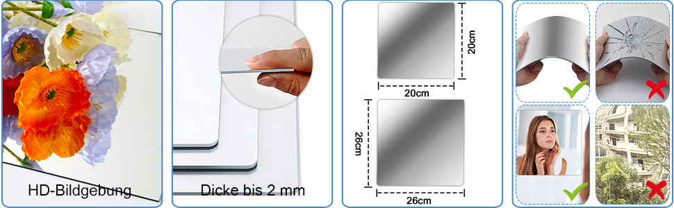 Самоклеючі дзеркальні наклейки Augshy (4 шт., 30x30 см) - гнучкі, акрилові, без рамки