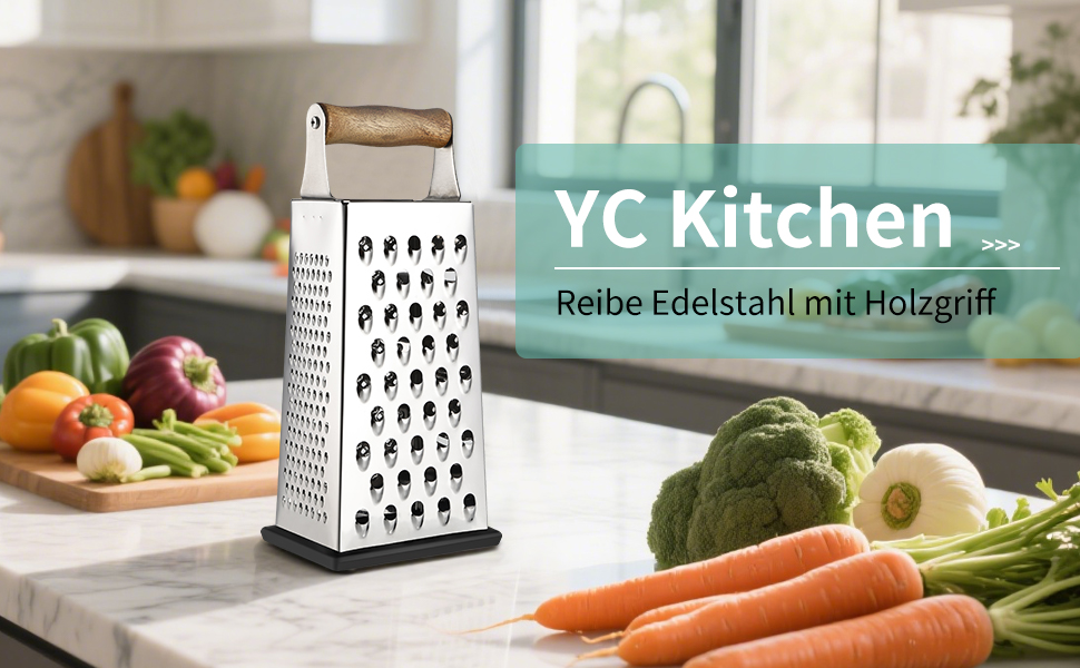Тёрка для овощей из нержавеющей стали с деревянной ручкой, 4-сторонняя квадратная тёрка для кухни