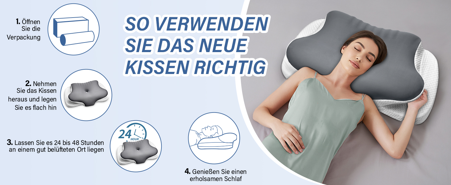 Подушка для шиї Ehomfory з ефектом пам'яті, дихаюча, ергономічна, сіра. Підходить для сну на боці, спині та животі.