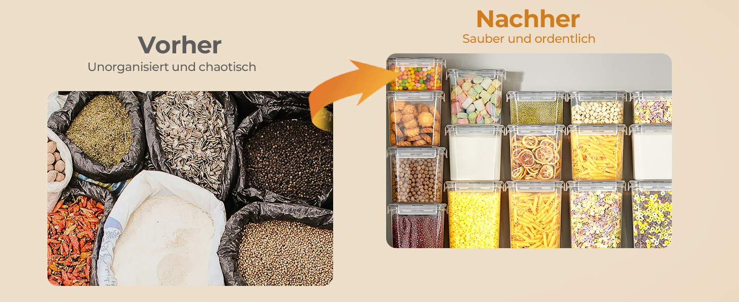 Набір контейнерів для зберігання FOHERE 16 шт. (2л, 1.45л, 0.8л) з кришкою, BPA-free, для кухні, з етикетками