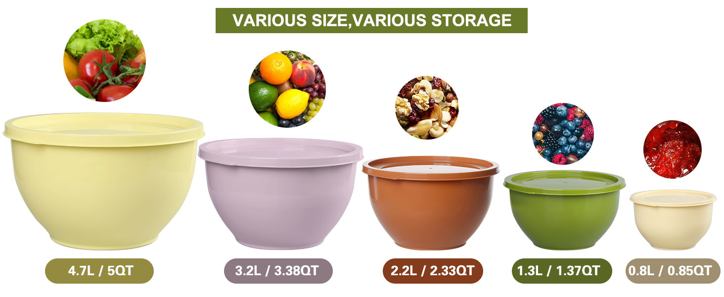 Набір салатниць з кришкою, міски для перемішування з пластику, набір вкладишів для кухні, великий набір місок, сервіровочні тарілки ідеальні для змішування та подачі, BPA-free (Жовтий)