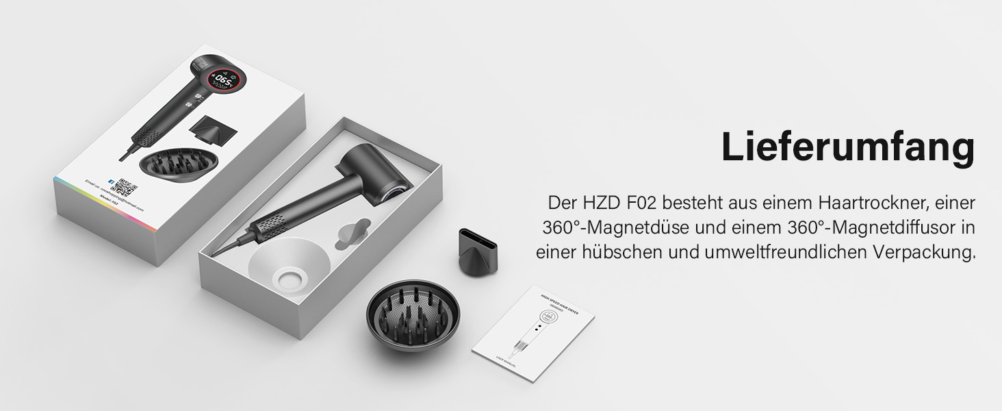 Фен з дифузором, 110000 об/хв безщітковий двигун, низький шум 57dB, для подорожей та дому, Dark Grey