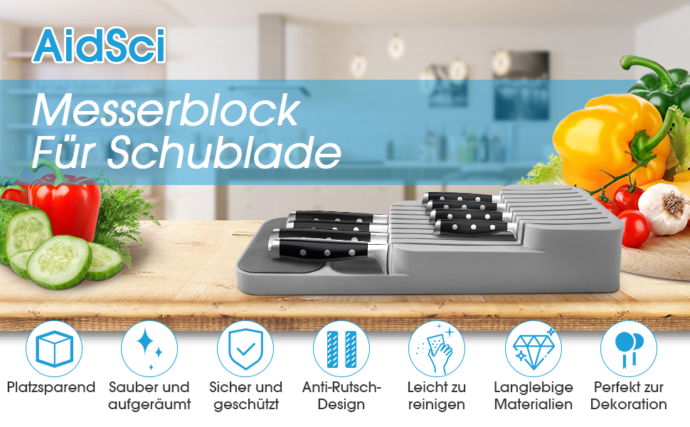 Органайзер для ножів у шухляду двоярусний, на 9 ножів, сірий - безпечне та компактне зберігання