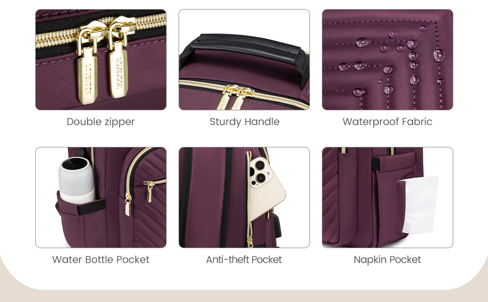 LOVEVOOK Рюкзак для жінок, великий, 15.6 дюймів, для ноутбука, водонепроникний, шкільний, для дівчат-підлітків, чорний, елегантний, для роботи, для школи, університету, подорожей, 15.6 дюймів (15.6', Темно-фіолетовий-1)