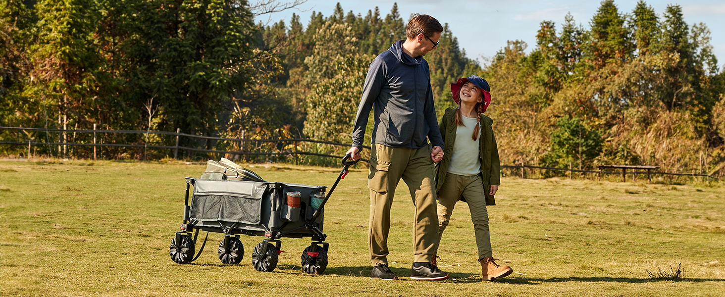 Візок-садовий Timber Ridge XXL 200л з гальмами, широкими колесами, бічною кишенею та тримачем для напоїв. Складний, для кемпінгу, покупок, вантажопідйомність 150кг, сірий